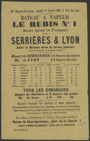 Bateau à vapeur Le Rubis n° 1 - Lyon-Serrières.