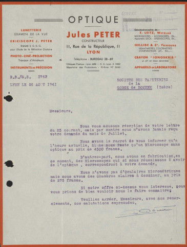 Optique Jules Peter constructeur - Lyon.