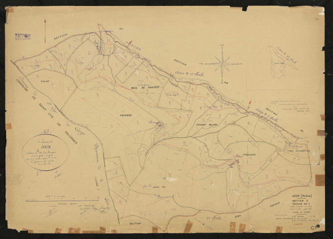 Section C feuille n°1. Feuille dressée en 1818 mise à jour pour 1965.