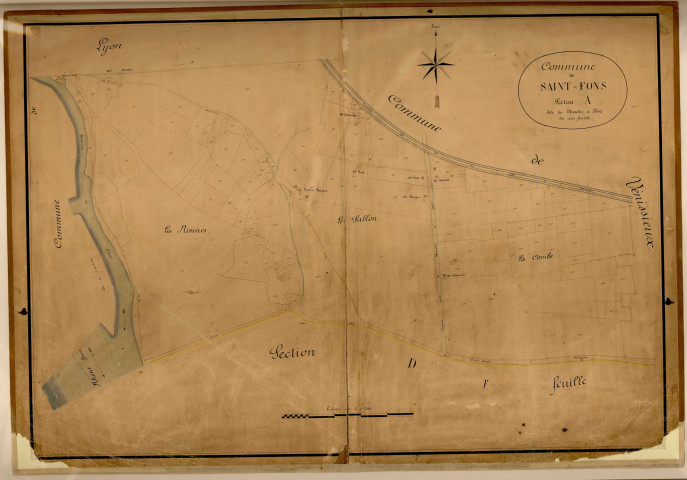 Section A dite du Moulin à vent, feuille unique : copie modifiée du plan napoléonien. Section détachée de la section A de vénissieux en 1888.