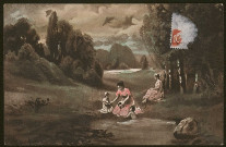 Baignade dans une mare.