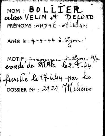 BOLLIER André William (alias VELIN)