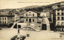 Tarare. Place Denave. Statue de Simonet. Le théâtre.