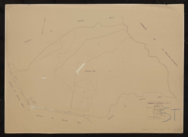 Section A (ancienne section A de Marcy et Sainte Consorce) 8e feuille (partie de l'ancienne 2e feuille). Plan cadastral révisé pour 1933.