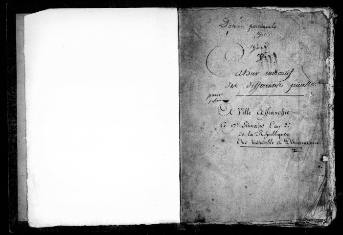 Registre indicatif des différents dossiers particuliers n° 1 1182 (frimaire an II).