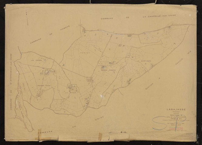 Section A dite de la Thenaudière feuille n°1 (ancienne 1ère feuille et partie de l'anvienne 2e feuille). Plan cadastral révisé pour 1952.