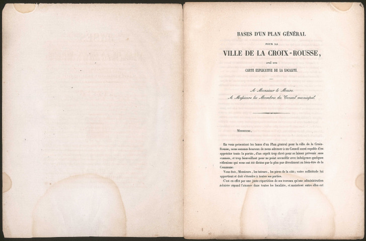 Bases d'un plan général pour la ville de la Croix-Rousse.