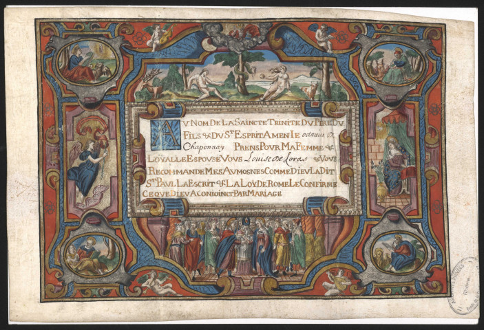 Charte de mariage d’Octavien de Chaponay avec Louise de Loras.