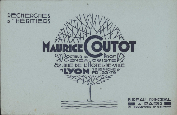 Maurice Coutot docteur en droit et généalogiste - Lyon.