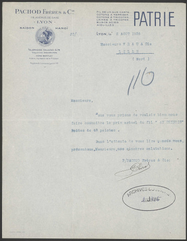 Pachod Frère et Cie - Lyon.
