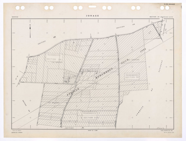 Section ZC. Feuille remembrée pour 1984. Feuille remembrée pour 1994 en sections ZK, ZL et ZM.