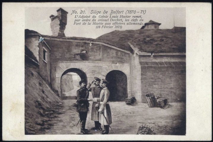 n° 20. L'adjoint du Génie Louis Hector remet, par ordre du colonel Denfert, les clefs du fort de la Miotte aux officiers allemands (18 février 1871).