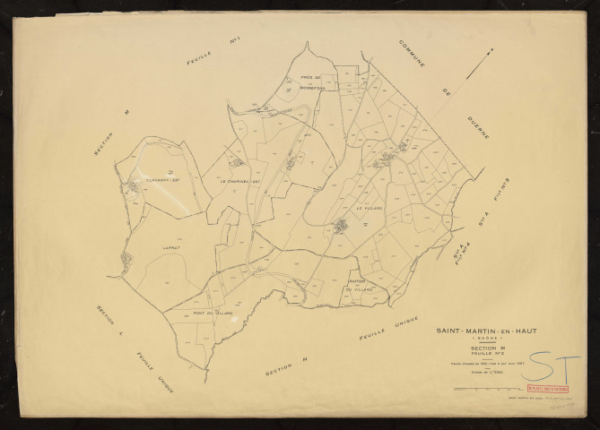 Section M feuille n°2. Feuille dressée en 1814. Mise à jour pour 1957.