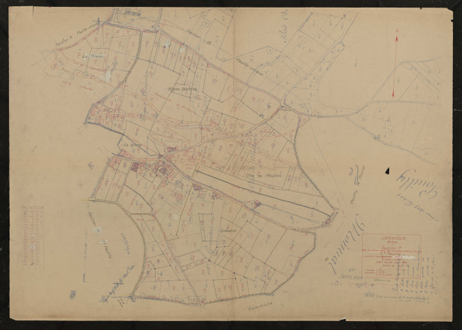 Section C (parties des anciennes sections C, D et E de la commune de Ville-sur-Jarnioux), 2e feuille (parties des anciennes feuille unique de la section D et 1ère feuille de la section E). Plan révisé pour 1936.