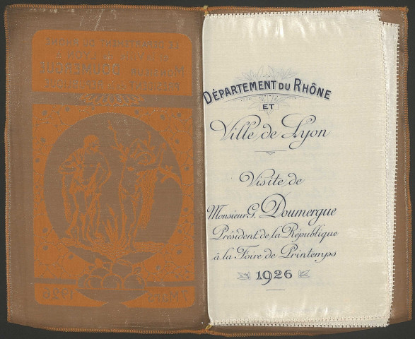 Menu du banquet offert par le conseil général du Rhône et la ville de Lyon à M. Maurice Doumergue, président de la République (7 mars 1926).