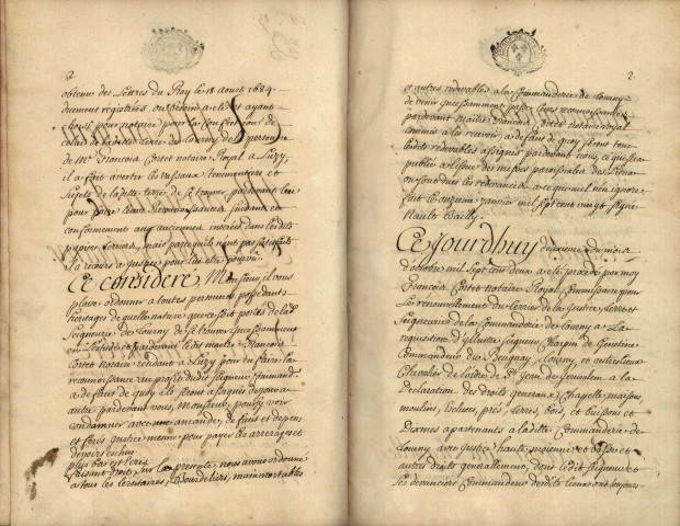 Terrier de reconnaissances au profit d'Hector Charpin de Genetines, commandeur de Bugney, reçues par François Cortet, notaire à Luzy, pour le membre de Tourny (copie de 1752).