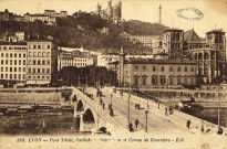 Lyon. Le pont Tilsitt, la cathédrale Saint-Jean et le coteau de Fourvière.