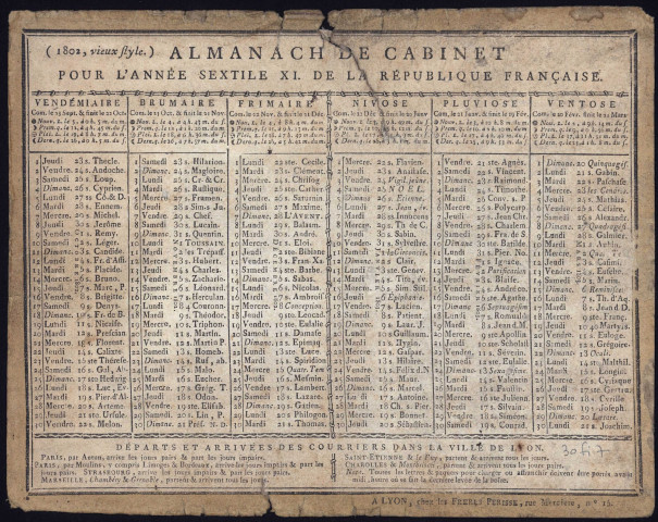 Almanach de cabinet pour l'année sextile XI de la République française.
