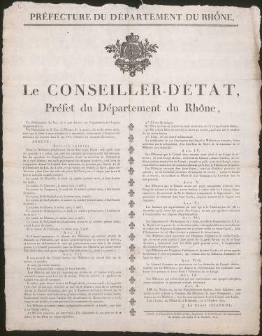 Le conseiller d'Etat, préfet du Département du Rhône (3 octobre 1815).