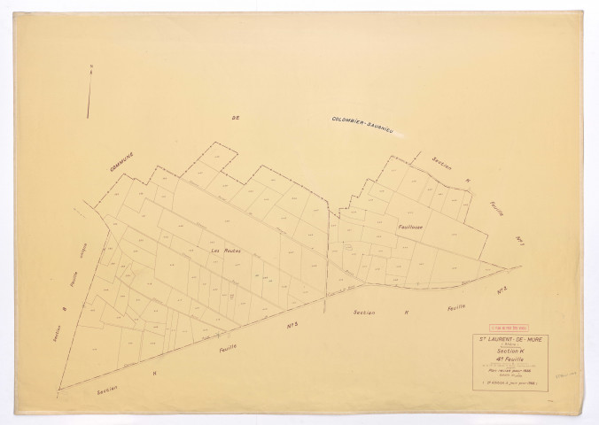 Section K 4e feuille (ancienne section B 4ème feuille de la commune de Satolas et Bonce acquises pour 1978). Plan révisé pour 1936. 2e édition à jour pour 1968.