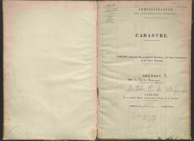 État de sections des propriétés non bâties et bâties : section A dite du Port de Beauregard, section B dite du Port de Riottier.