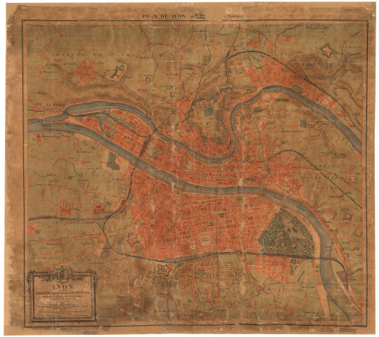 Nouveau plan topographique de la ville de Lyon comprenant et indiquant toutes les améliorations en projet et en voie d'exécution.