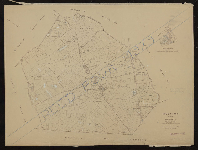 Section D feuille n°1 (partie de l'ancienne feuille n°2). Plan cadastral révisé pour 1953. Réédité pour 1979.