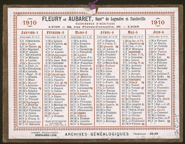 Calendrier 1910.
