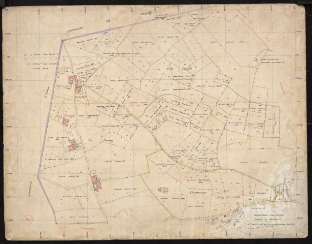 Recto : section B feuille 1 : parcelles n° 26-27, 31-98, 101, 119-120, 122, 124, 153-208, 232-242. Planchette n°1.