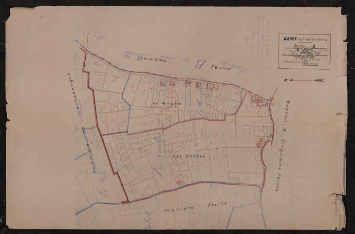Section A (ancienne section B de la commune de Marcy Lachassagne) 2e feuille (partie de l'ancienne 1ère feuille). Plan révisé pour 1932.