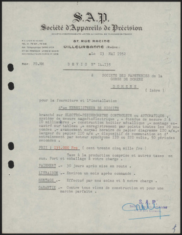 S.A.P. Société d'Appareillage de Précision - Villeurbanne.