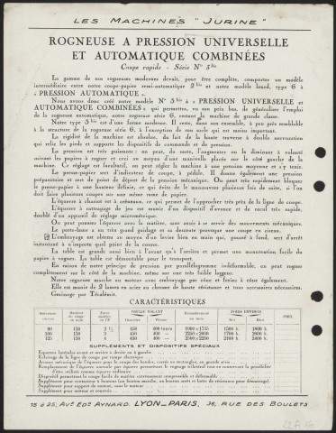 Les machines Jurine - Lyon.