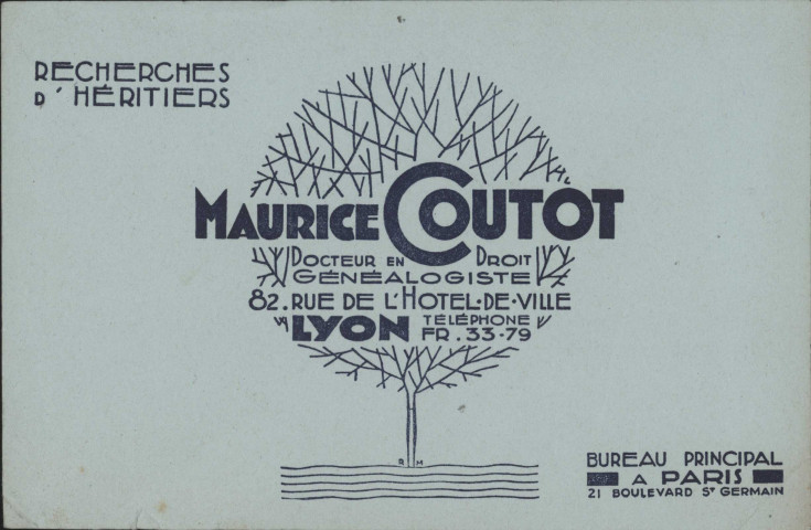Maurice Coutot docteur en droit et généalogiste - Lyon.