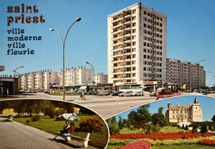 Saint-Priest. Ville moderne, ville fleurie. Vues multiples en mosaïque.