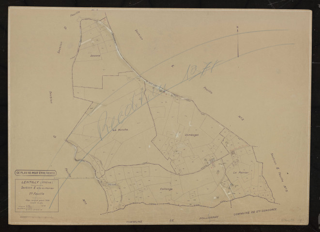 Section E dite du Poirier 1ère feuille. Plan cadastral révisé pour 1936. Réédition pour 1977.