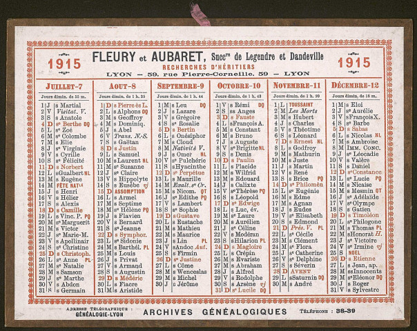 Calendrier 1915.