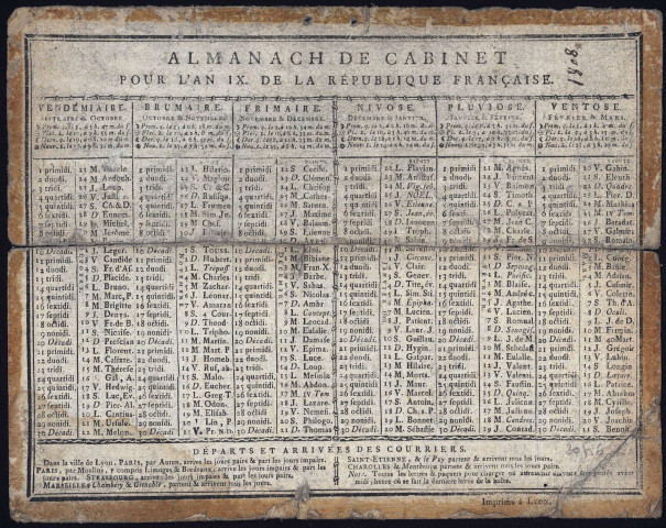 Almanach de cabinet pour l'an IX de la République française.