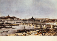 Lyon. Le pont de la Guillotière, quai du Rhône et l'Hôtel-Dieu.