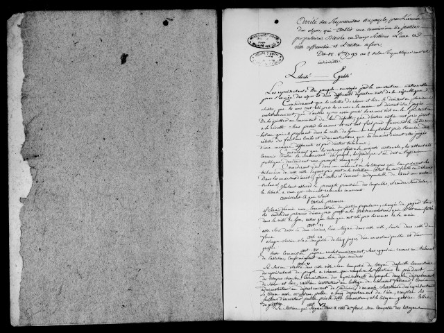 Enregistrement des lois et décrets et des arrêtés des représentants en mission (12 octobre 1793-19 frimaire an II).