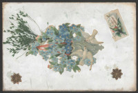 Bouquet de myosotis avec deux colombes.
