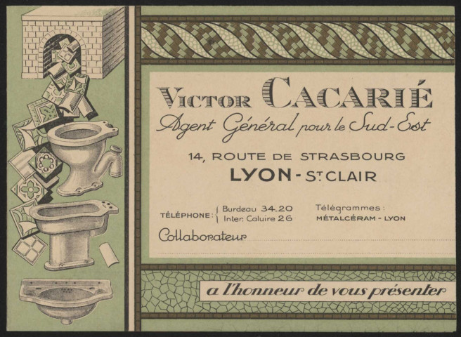 Victor Cacarié Céramique générale pour le bâtiment et l'industrie - Lyon.