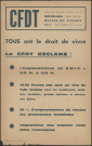 Revendications de la CFDT par l’Union des syndicats CFDT de la métallurgie, région Lyonnaise, 28x44 cm, Couleur.