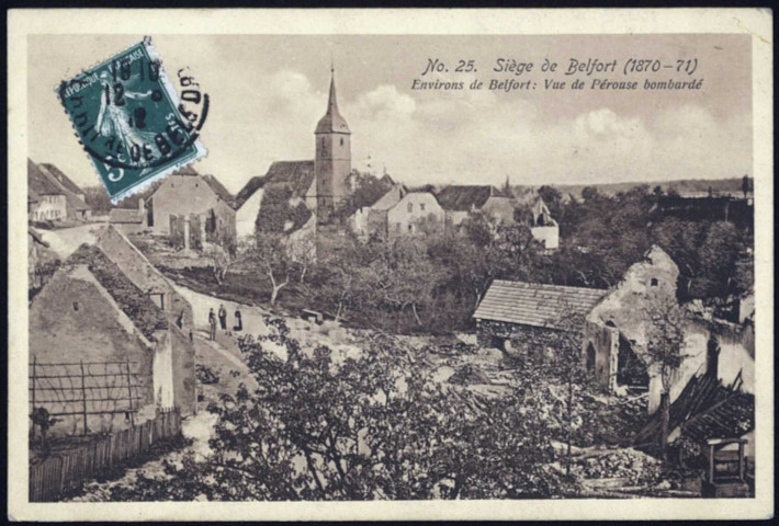 n° 25. Environs de Belfort : vue de Pérouse bombardé.
