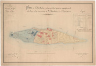 Plan de l'ile Barbe indiquant les terrains appartenant à l'État, à la commune de Saint-Rambert et à divers propriétaires.