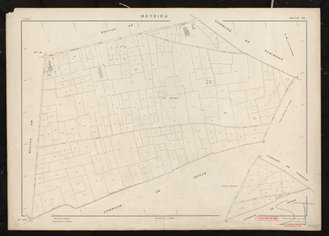 Section AL. Feuille renouvelée pour 1955. Calque cliché de reproduction mis à jour pour 1968.