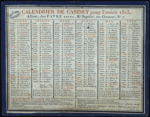 Calendrier de cabinet pour l'année 1823.