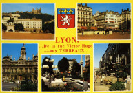 Lyon. De la rue Victor Hugo… aux Terreaux. Vues multiples en mosaïque.