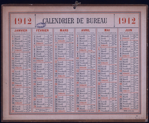 Calendrier de bureau 1912.