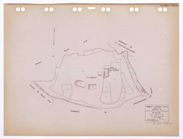 Section A (ancienne section A de Marcy et Sainte Consorce) 9e feuille (partie de l'ancienne 2e feuille). Plan cadastral révisé pour 1933. 2e édition pour 1980.