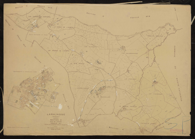 Section E dite de Lamure feuille n°1 (partie des anciennes feuilles E1, E2 et H1). Plan cadastral révisé pour 1952.
